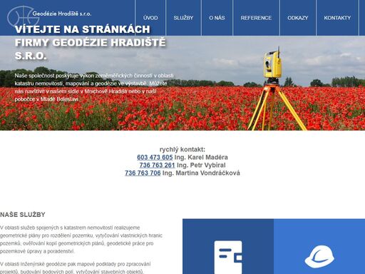 geodézie hradiště s.r.o. poskytuje výkon zeměměřických činností v oblasti katastru nemovitostí, mapování a geodézie ve výstavbě. můžete nás navštívit v našem sídle v mnichově hradišti nebo v naší pobočce v mladé boleslavi.