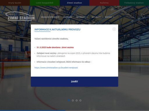 zimní stadion valašské meziříčí je krásný sportovní stánek, který skýtá možnosti pořádání sportovních, kulturních a společenských akcí (např. výstavy, koncerty, apod). hokejová hala je vhodná pro pořádání soustředění pro hokejisty i pro krasobruslaře, z převážné části je ledová plocha využívána oddílem ledního hokeje, dále je plocha poskytována na veřejné bruslení, základním a mateřským školám a ve večerních a nočních hodinách amatérským týmům. součástí zimního stadionu je i kuželna.