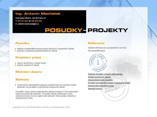 ing. antonín macháček - projekty, posudky, stavební dozory, zástupy