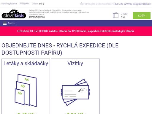 levný a kvalitní tisk letáků, plakátů, vizitek, pozvánek, expedice v závislosti na dodávkách papíru od výrobců.