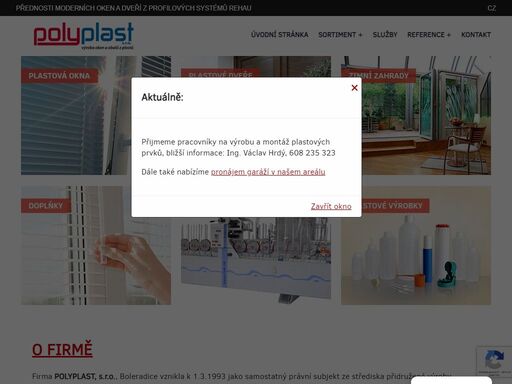polyplast, s.r.o. - výroba oken, balkónových a;vchodových dveří, dělících stěn, zimních zahrad a;garážových vrat z;plastových profilových systémů rehau