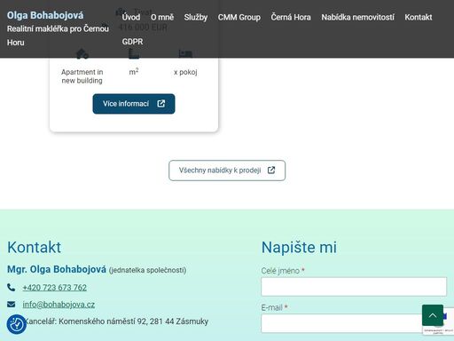 olga bohabojová - realitní makléř černá hora. nabízím vám představení nemovitostí na prodej, zprostředkování prodeje včetně všech dokumentů.