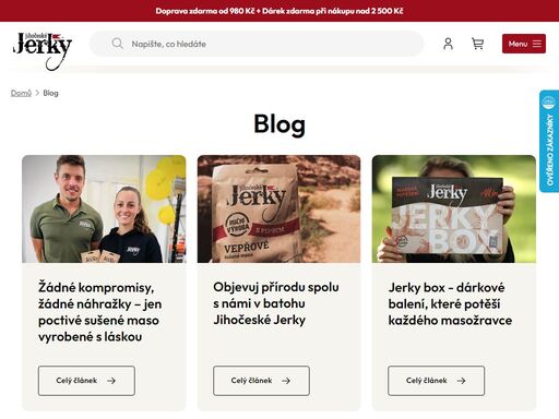 homepage. vyber si z těchto kategorií
 hovězí   vepřové   zvěřinové   krůtí   rybí   pro děti   bio   dárkové balení   akce   křupan 



prémiová kvalita
z českého masa
jihočeské jerky vyrábíme z nejkvalitnějších částí hovězího, vepřového, zvěřinového, krůtího, rybího masa, které nám dodávají vybraní dodavatelé…