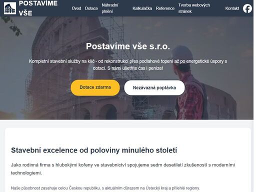 stavební firma nabízející kompletní stavební služby - rekonstrukce, podlahové topení, elektroinstalace. působíme především v ústeckém kraji. dotace zdarma!