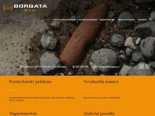nevybuchlá munice, magnetometrie, znalecké posudky, pyrotechnický průzkum stavebních parcel, vodních ploch, borgata