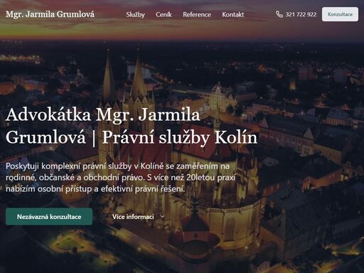 hledáte právníka v kolíně? zkušená advokátka mgr. jarmila grumlová nabízí komplexní právní služby v oblasti rodinného, občanského a obchodního práva. ? 23 let praxe ? první konzultace zdarma ? osobní přístup