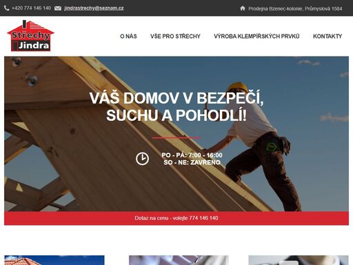 firma střechy jindra se specializuje na výrobky pro klempíře -  okapové systémy, plechy v tabulích i ve svitcích, klempířské prvky, spojovací materiály, nářadí pro dělníky a široký sortiment pro pokrývače – střešní krytiny - pálené, betonové