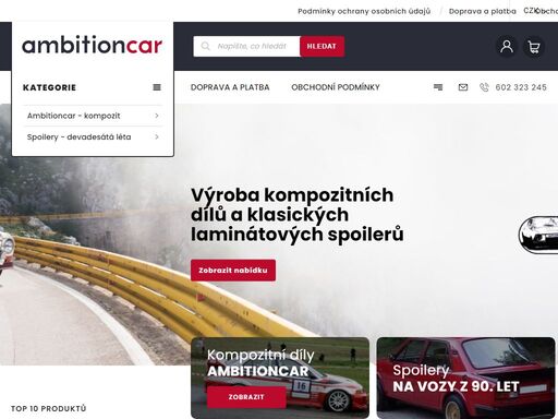 kompozitní a laminátové díly, blatníky, nárazníky pro závodní a historická vozidla. ruční výroba spoilerů více jak 30 let.