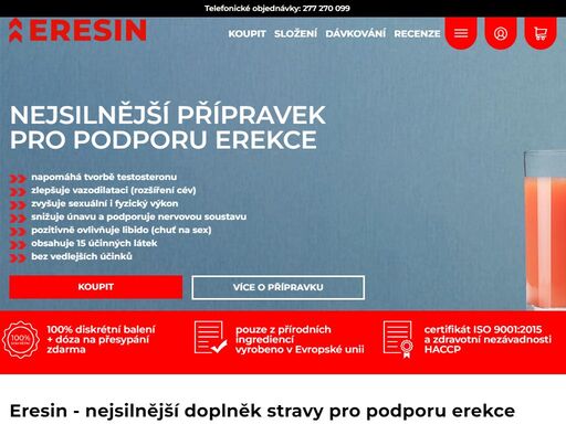 eresin.cz - oficiální eshop produktu eresin, doplňku stravy pro podporu erekce. eresin je nápoj a díky tomu nabízí okamžitý nástup účinků.