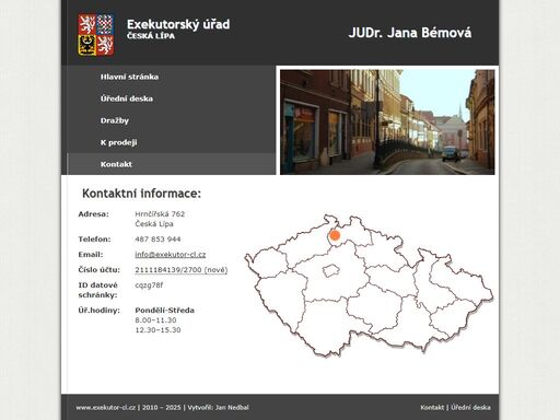 kontaktní údaje exekutorského úřadu v české lípě (telefon, adresa, úřední hodiny, id datové schránky a další) - soudní exekutor judr.jana bémová.