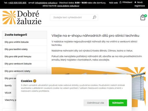 náhradní díly pro vaše žaluzie, látkové rolety, venkovní žaluzie a rolety a mnoho dalšího.