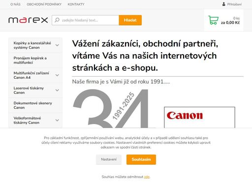 e-shop a internetové stránky společnosti marex spol. s r.o. - tonery, kopírky, canon  