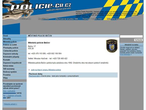 stránky policie čr. - městská policie bečov. informace a kontaktní údaje o městské policii bečov.