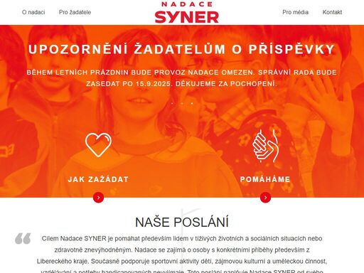 nadace syner pomáhá potřebným a jejím posláním je umožnit kvalitnější a pestřejší život. 