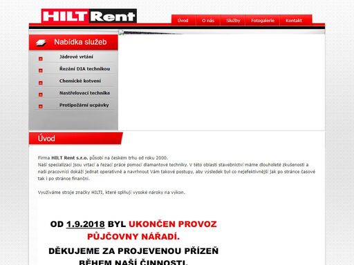 jádrové vrtání,řezání stěnovou pilou,půjčovna nářadí,protipožární zabezpečení hilt rent s.r.o. provádí vrtání a řezání stavebních konstrukcí. půjčujeme nářadí firmy hilti s rozvozem po praze.