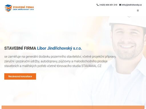 stavebni´ firma libor jindřichovsky´ s.r.o. 

se zaměřuje na genera´lni´ doda´vku pozemni´ho stavitelstvi´, vcˇetně projekcˇni´ při´pravy, za´rucˇni´ i poza´rucˇni´ u´drzˇby, autodopravy, půjcˇovny a maloobchodni´ho prodeje stavebni´ch a mali´rˇsky´ch potřeb vcˇetneˇ to´novaci´ho studia stavamal.cz nezávazná konzultace  

máte plány na využití našich služeb, se kterými potřebujete pomoci?