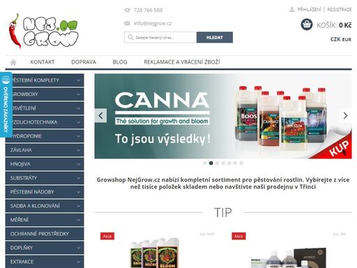 homepage. growshop nejgrow.cz nabízí kompletní sortiment pro pěstování rostlin. vybírejte z více než tisíce položek skladem nebo navštivte naši prodejnu v třinci