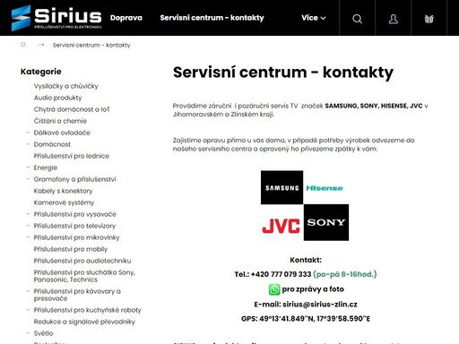 servisní centrum - kontakty, sirius-zlin.cz