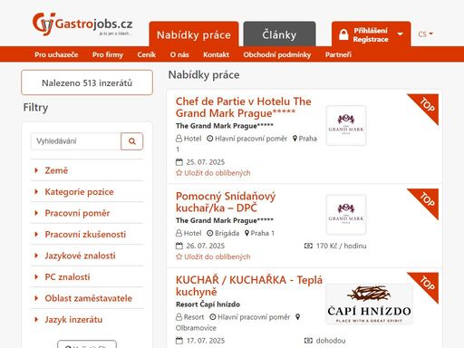 internetový server pro pracovní příležitosti v hotelnictví, gastronomii, lázeňství a cestovním ruchu