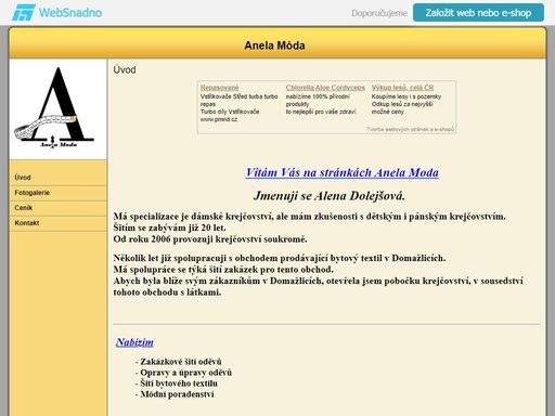 krejčovství a prodej textilu