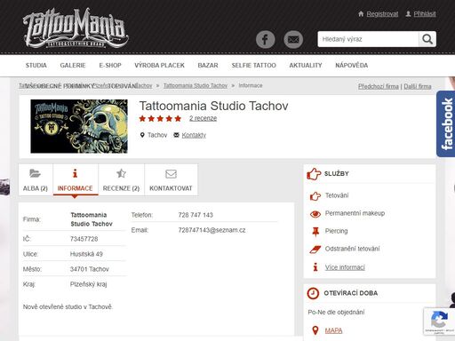 tattoomania studio tachov - tachov, plzeňský kraj | informace - nově otevřené studio v tachově. 