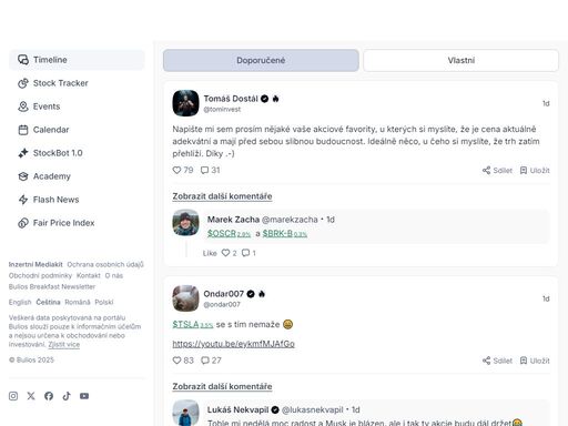 investiční platforma bulios ti přináší detailní informace o akciích, analýzy, portfolio tracker a hlavně komunitu aktivních investorů.