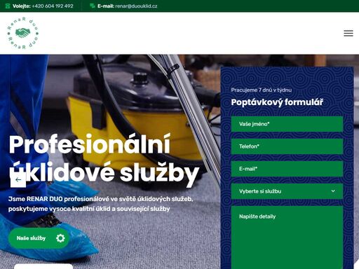 jsme menší úklidová firma, která poskytuje své úklidové služby, především úklid domácností, kanceláří, čištění koberců a čalounění sedaček. naše pole působnosti je praha, kladno a okolí