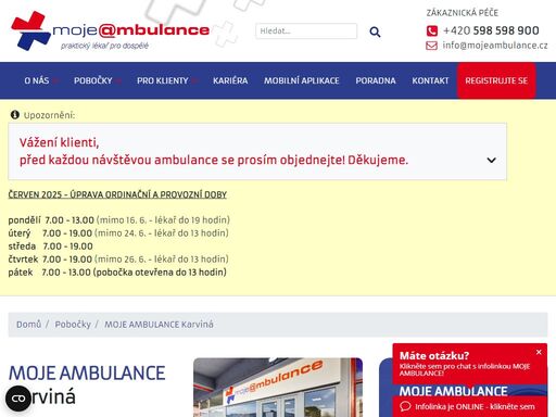 moje ambulance – největší síť ordinací praktických lékařů pro dospělé v čr. 12hodinová ordinační doba, online registrace i objednávka, hrazeno ze zp. 