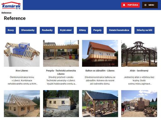 firma komárek s.r.o. liberec vyrábí dřevostavby, krovy, garážová stání, altány a zahradní domky.