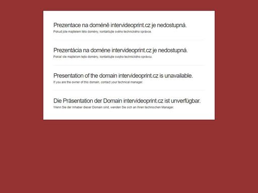 naši doménu intervideoprint.cz spravuje registrátor regzone.cz na profesionálním hostingu od czechia.com. využijte jejich služeb stejně jako my a získáte skvělou parkovací stránku, špičkové technologické zázemí, nonstop podporu a mnoho dalších výhod.