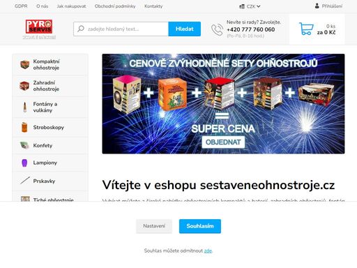 kompakty, zahradní ohňostroje, stroboskopy, prskavky, vulkány a další