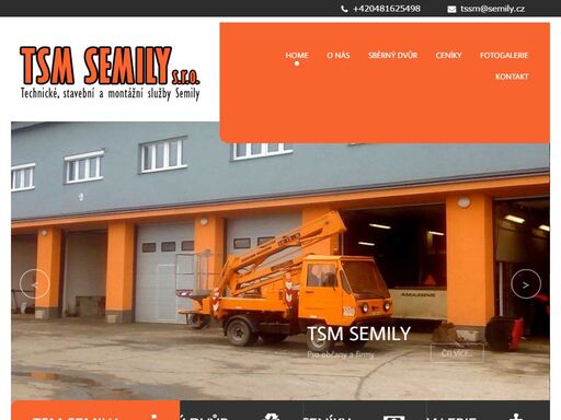 tsm semily s.r.o., to jsou technické, stavební a montážní služby města semily. pro občany a firmy nabízíme realizace a údržby parků a zahrad, rekonstrukce a údržbu komunikací a veřejného osvětlení, přepravy materiálů. dále zajišťujeme sběr a likvidaci odpadů a další činnosti související s městským mobiliářem.