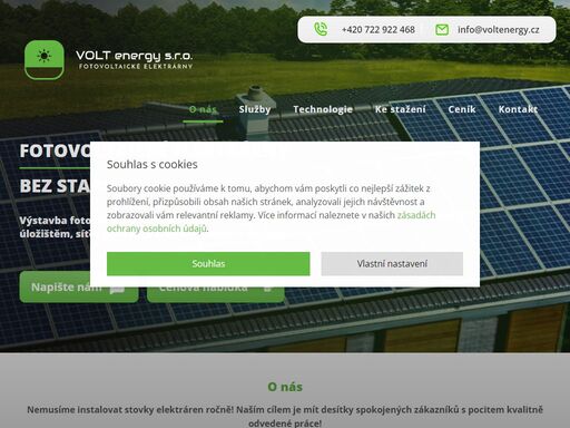 výstavba fotovoltaických elektráren s bateriovým úložištěm, síťových elektráren a ostrovních systémů se záložním generátorem. volt energy