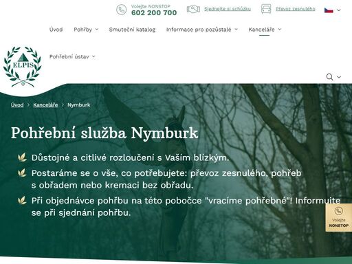 pohřební služba elpis, nymburk - postaráme se o citlivé rozloučení s vaším blízkým. kompletní pohřební služby na jednom místě. volejte nonstop 602 200 700.