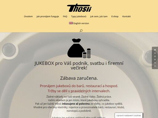 pronájem jukeboxů do barů a restaurací. tržby se dělí v pravidelných intervalech. jednorázový pronájem na svatbu, firemní akci apod. - možný i bezplatný režim.