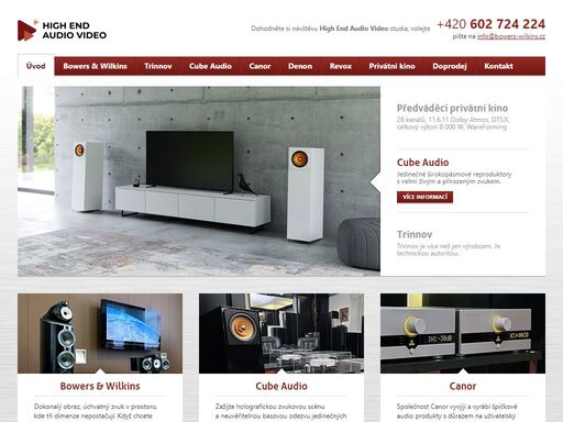 poslechové high end audio video studio, zaměřené na značky bowers & wilkins, canor, cube audio, denon, emotiva, rotel a trinnov ...