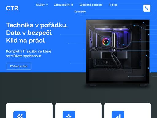 servis techniky a obnova dat 

opravujeme počítače, notebooky a další zařízení. řešíme chyby systému, výměny komponent, reinstalace i odvirování. provádíme také záchranu a přenos dat z různých úložišť.  detail služby     

zabezpečení it 

chraňte svá data před ztrátou, viry a útoky z internetu. pomůžeme vám nastavit bezpečnostní politiku a antivirovou
