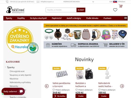 dárky s kočkami, nejširší sortiment v čr: šperky, módní doplňky, oblečení, do bytu, do kuchyně, dekorace, papírnictví, knihy... skladem, odesíláme hned!