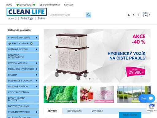 e-shop firmy pro cleanlife s.r.o. - úklidová a čisticí technika, čističky vzduchu, profesionální jídelní, hygienické a úklidové vozíky.