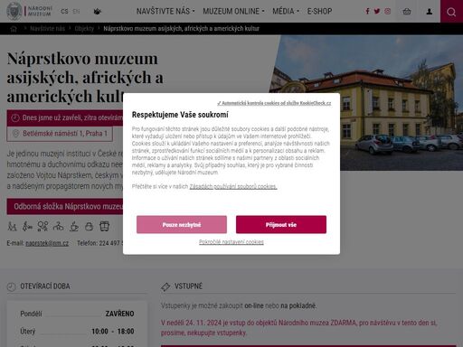 je jedinou muzejní institucí v české republice, která se výhradně věnuje hmotnému a duchovnímu odkazu neevropských civilizací. muzeum bylo založeno vojtou náprstkem, českým vlastencem, politikem, mecenášem a nadšeným propagátorem nových myšlenek. odborná složka náprstkovo muzeum