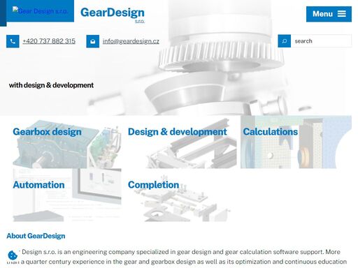 gear design s.r.o. is an engineering company specialized in gear design and gear calculation software support. 

gear design s.r.o. is an engineering company specialized in single-purpose machine design and gearbox calculation software support.