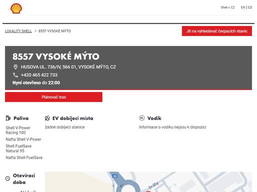 8557 vysoké mýto je čerpací stanice v oblasti vysoké mýto. tato stanice zahrnuje prodejna.