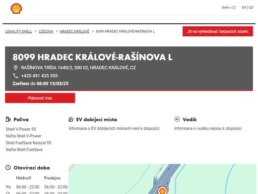 8099 hradec králové-rašínova l je čerpací stanice v oblasti hradec králové. tato stanice zahrnuje prodejna a toalety.