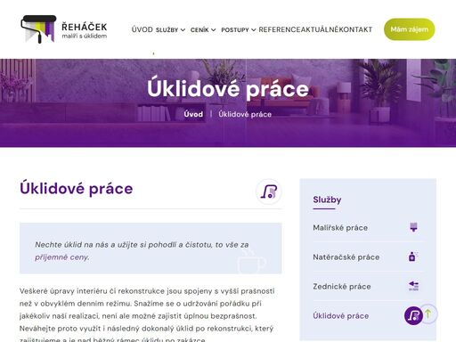 provádíme jednorázové i pravidelné úklidy firem i domácností, generální úklidy vč. přípravy k předání bytu k užívání nebo vrácení po využívání, vyklizení pozůstalostí.