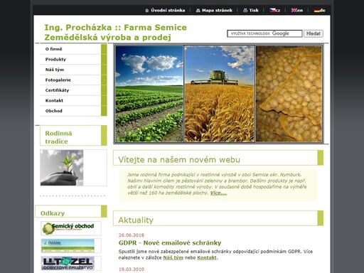 farma semice, rodinná firma, ing. procházka - zemědělská výroba a prodej