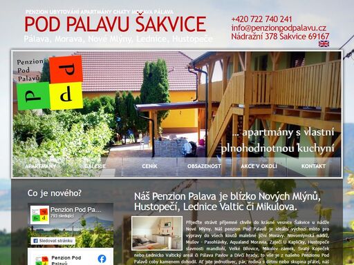 webové stránky penzionu pod palavů šakvice, který nabízí levné ubytování v 5 apartmánech na jižní moravě