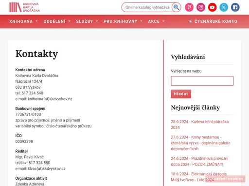 oficiální stránky knihovny karla dvořáčka ve vyškově, akce pro veřejnost, aktuální informace a provozní doba.