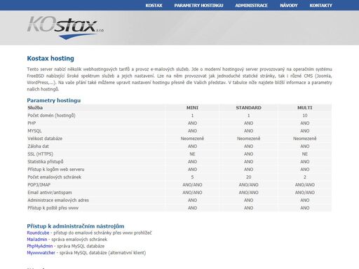 firma kostax nabízí hostingové služby - kvalitní hosting - zajímavé ceny - možnost vlastní konfigurace - emailové služby