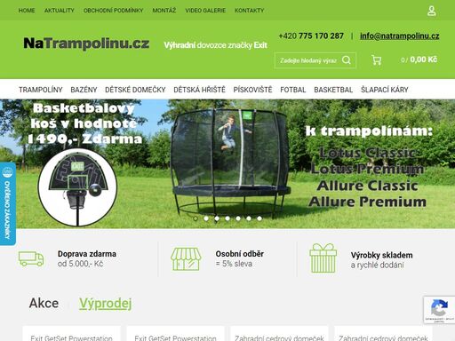 natrampolinu.cz - bezpečné, kvalitní dětské zahradní trampolíny s ochranou sítí, dětská hřiště, skluzavky, houpačky, zahradní dětské domečky, pískoviště, tříkolky, odrážedla