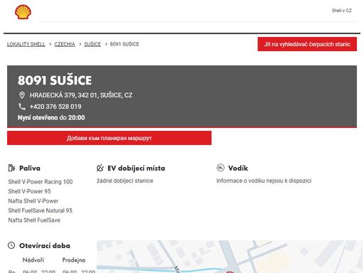 8091 sušice je čerpací stanice v oblasti sušice. tato stanice zahrnuje prodejna, myčka a toalety.